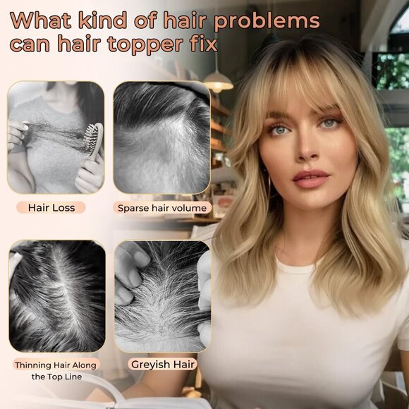 Hair Topper Synthetic Curly Wavy 14 Inch Clip-In Bangs Thinning Hair Volume main image 6